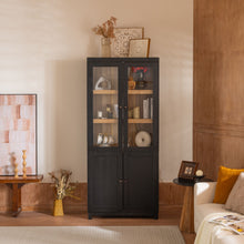 Load image into Gallery viewer, Style Tall Display Cabinet With Glass Doors For Collectibles - Black