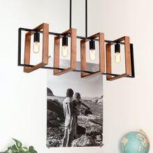 Load image into Gallery viewer, 4 Light Kitchen Island Lights Pendant Light Farmhouse Dining Room Light Fixture, Rectangular Chandelier, 36" Hanging Lighting For Living Room, Conference Room, Home Office - Matte Black