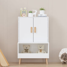 Load image into Gallery viewer, Toy Storage Cabinet With Doors And Open Shelf, Toddler Bookshelf For Playroom - White