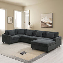 Load image into Gallery viewer, U Shaped Sectional Sofa 6 Seat Couch Set With Oversized Ottoman, Hidden Armrest Storage And Cup Holders USB Charging Ports Wide Seat Sofa
