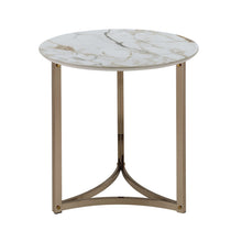 Load image into Gallery viewer, Stone And Metal Round Frame End Table - White / Champagne