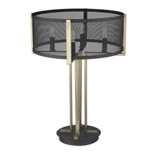 Load image into Gallery viewer, Metal Four Light Geometric Table Lamp With Black Drum Shade - Brass
