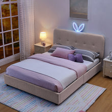 Load image into Gallery viewer, Upholstered Bed With Oversized Rabbit Ear Headboard, LED Lights & 4 Storage Drawers