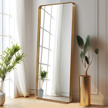 Load image into Gallery viewer, Freestanding Aluminum Ornate Framed Accent Mirror - Gold