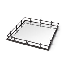Load image into Gallery viewer, Finish Metal With Mirrored Glass Bottom And Railing Handle Tray - Silver