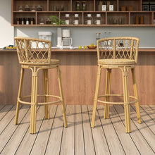 Load image into Gallery viewer, Bohemia - Outdoor Brown Wicker Bar Stool (Set of 2) With Metal Frame And Faux Rattan - Light Brown