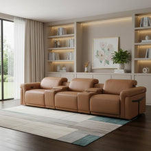 Load image into Gallery viewer, Top Grain Leather Reclining Metal USB Sofa (720366) - Chestnut