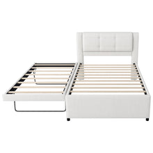 Load image into Gallery viewer, Upholstery Platform Bed With Trundle, Trundle Can Be Flat Or Erected