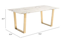 Load image into Gallery viewer, 71" Faux Marble And Steel Sled Base Dining Table - White / Gold