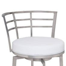 Load image into Gallery viewer, 35" Faux Leather Swivel Low Back Counter Height Bar Chair - White / Silver