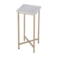 Load image into Gallery viewer, 21" Distressed Marble And Iron Square End Table - White And Antiqued Gold