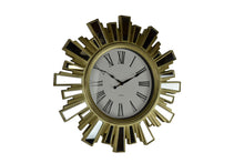 Load image into Gallery viewer, Mirrored Heavy Duty Plastic Silent Analog Sunburst Wall Clock - Gold / Gold / White