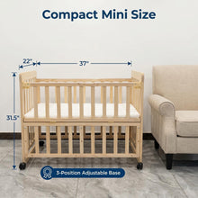 Load image into Gallery viewer, Portable Bedside Bassinet With 3 Adjustable Heights, Mini Crib For Newborns - Natural Wood