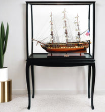 Load image into Gallery viewer, Hand Painted 1797 USS Constitution Large Floor Display Case Model Boat - Brown