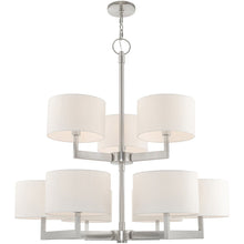 Load image into Gallery viewer, 43" Nine Light Metal Dimmable Chandelier With Shades - Nickel / Off White