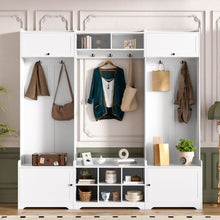 Load image into Gallery viewer, Wide Hall Tree With Shoe Storage, 4 In 1 Entryway Bench With 8 Cubbies, 7 Coat Hooks & Adjustable Shelf For Hallway - White