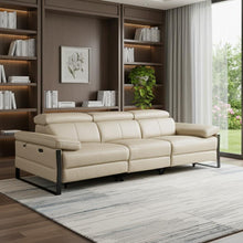 Load image into Gallery viewer, Top Grain Leather Reclining Metal USB Sofa (720335) - Beige