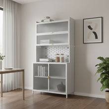 Load image into Gallery viewer, 73" Stainless Steel Textured Door Dining Hutch With Two Doors - White
