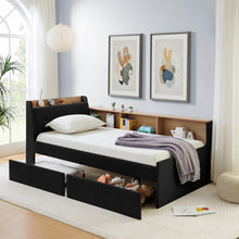 Load image into Gallery viewer, Upholstered Daybed With Storage Headboard, Wireless Charging, LED Lights