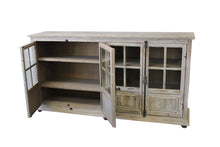 Load image into Gallery viewer, Solid Wood Four Door Side Board With Glass Inserts - White / Wash Gray