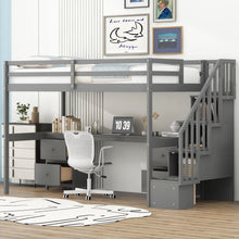 Load image into Gallery viewer, Loft Bed Frame With Built In Desk And Double Storage Drawers