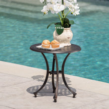 Load image into Gallery viewer, Lunaire - Outdoor Round Cast Aluminum Side Table With Lattice Top And Curved Legs - Bronze