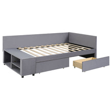 Load image into Gallery viewer, L Shaped Upholstered Platform Bed With Storage And Drawers
