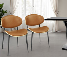 Load image into Gallery viewer, Upholstered Faux Leather Curved Back Dining Side Chairs (Set of 2) - Light Brown