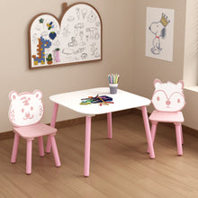 Load image into Gallery viewer, Table And Chair Set, 3 Piece Wooden Toddler Desk With Animal Backrest - Pink / White