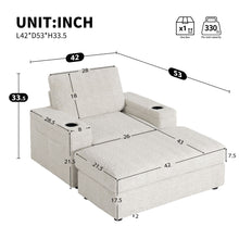 Load image into Gallery viewer, Oversized Chaise Lounge Indoor Rabbit Fur Sofa Bed With Storage Ottoman And Armrests Cup Holders With Deep Seat