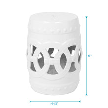 Load image into Gallery viewer, Elegant Glazed Ceramic Drum Stool Indoor / Outdoor Side Table Accent Garden Stool - White