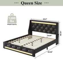 Load image into Gallery viewer, Wingback Upholstered Bed Frame With LED Lights, Charging Station