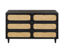 Load image into Gallery viewer, 56" Solid Wood And Rat Six Drawer Double Dresser - Black And Natural
