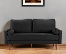 Load image into Gallery viewer, Velvet Sofa And Toss Pillows With Dark Brown Legs - Black