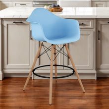 Load image into Gallery viewer, Heavy Duty Plastic And Solid Wood Low Back Counter Height Bar Chair - Light Blue And Brown