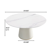 Load image into Gallery viewer, Modern Artificial Stone Round Plywood Base Dining Table, Can Accommodate 8 People, (Not Including Chairs) - White / Beige