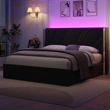 Load image into Gallery viewer, Modern Upholstered LED Bed Frame With Storage Drawers, Wingback Headboard, RGB Light
