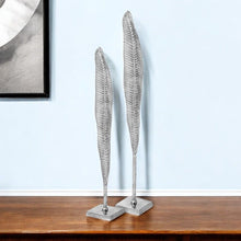 Load image into Gallery viewer, Tall Feather Tabletop Sculptures (Set of 2) - Silver