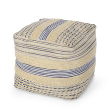 Load image into Gallery viewer, Western - Handcrafted Fabric Pouf, Durable - Natural / Blue