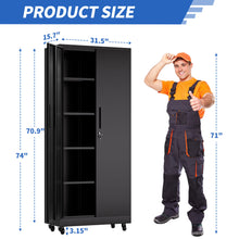 Load image into Gallery viewer, Heavy Duty Rolling Cabinet With Lock, Garage Storage Cabinet, 4 Adjustable Shelves For Tool Organization