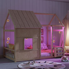 Load image into Gallery viewer, House Floor Bed With 7 Color LED Light, Built In Bookshelf