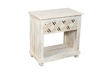 Load image into Gallery viewer, 28" Solid Wood Distressed Carved Geometric One Drawer Nightstand - White