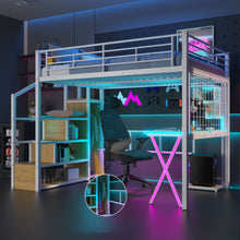 Load image into Gallery viewer, Loft Bed With Built In Work Station, Wardrobe, Storage Staircase And LED