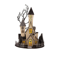 Load image into Gallery viewer, Cardboard Lighted Haunted House, Tabletop Holiday Halloween Decor, Battery Powered - Beige / Black
