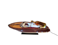 Load image into Gallery viewer, Wooden Boat Sculpture Holder With LED Lights - Wine / White