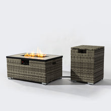 Load image into Gallery viewer, 32" Propane Gas Fire Pit Table With Propane Tank Cover, 50000 Btu Rectangular Steel Fire Pit With Beautiful Wicker Base