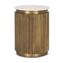 Load image into Gallery viewer, Stone And Brass Round Block End Table - White / Gold