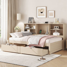Load image into Gallery viewer, Bed Frame With Side Bookshelves, 2 Drawers, And Built In USB Port