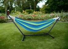 Load image into Gallery viewer, Stripe Two Person Hammock With Stand - Blue / Green