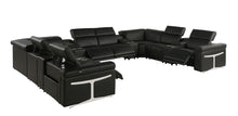 Load image into Gallery viewer, Italian Leather Power Reclining U Shaped Twelve Piece Sectional With Console - Black